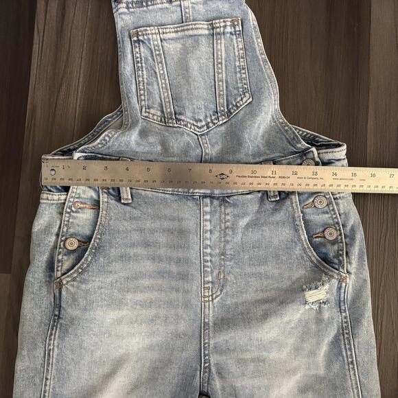 Old Navy Overalls Women 6 Light Wash Denim Bib Skinny Hip Zip Carpenter Festival - Picture 3 of 9